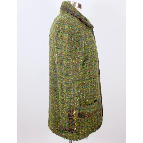 Chanel 1990 long jacket green tweed 40 US 8 vintage open front - Picture 5 of 8
